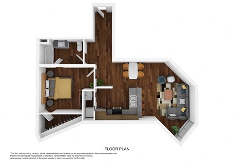 Floor plan for 1 bed, 1 bath, 745 sqft